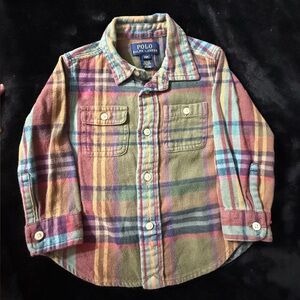 Polo Ralph Lauren Toddler Plaid Button Down Shirt Boys 18M Green Cotton